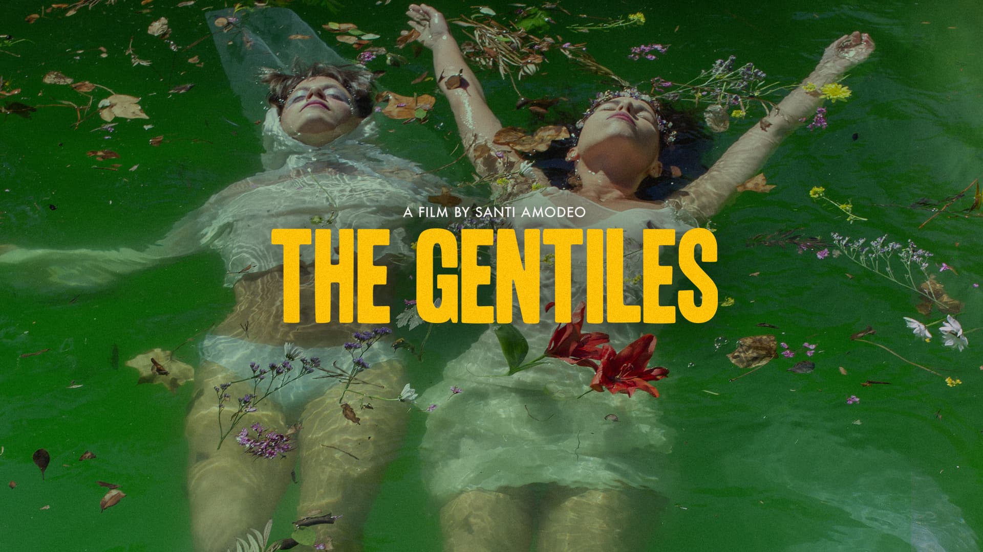 Las Gentiles — key visual: the leads floating among flowers