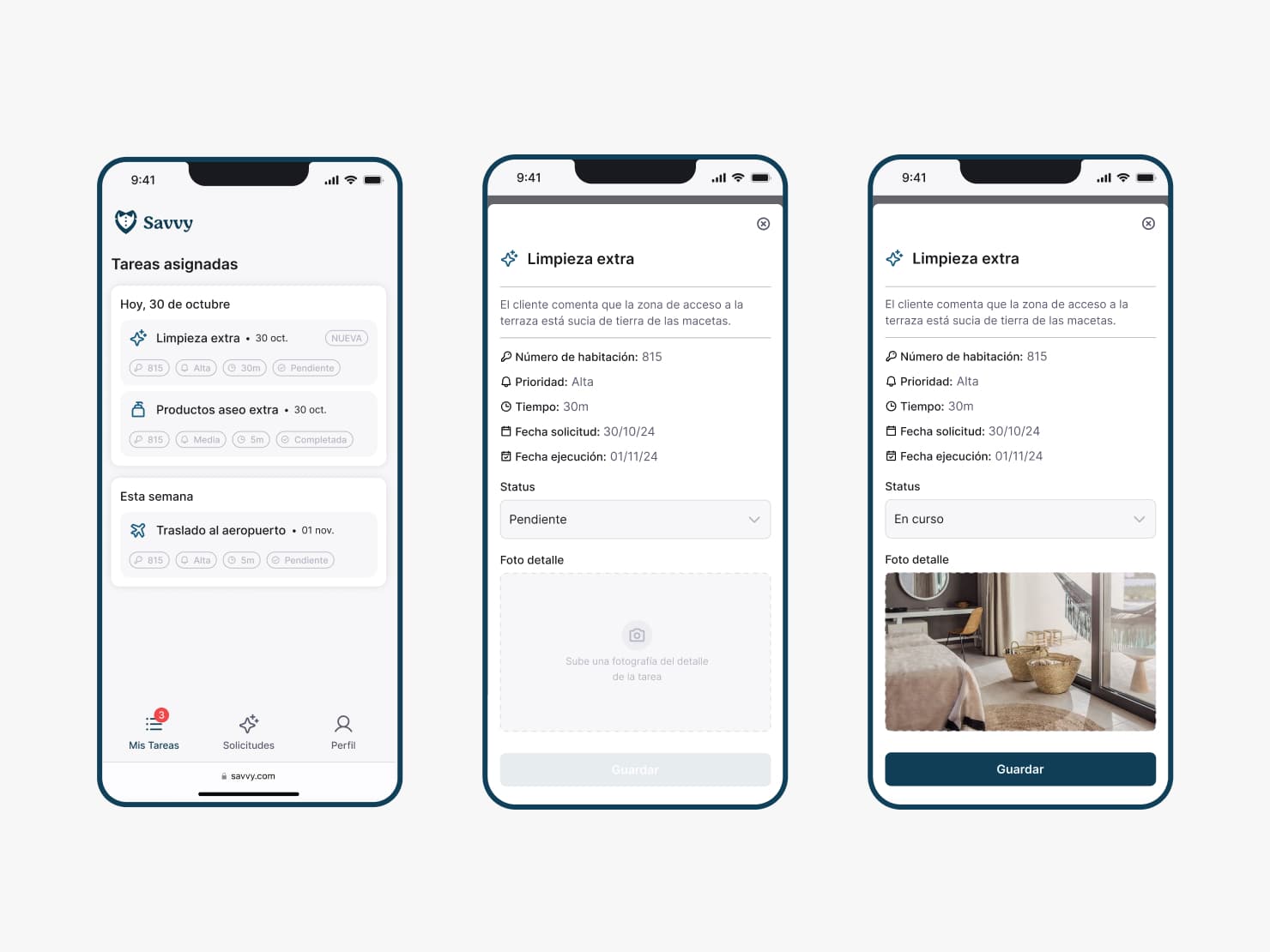 Savvy — dashboard de recepción